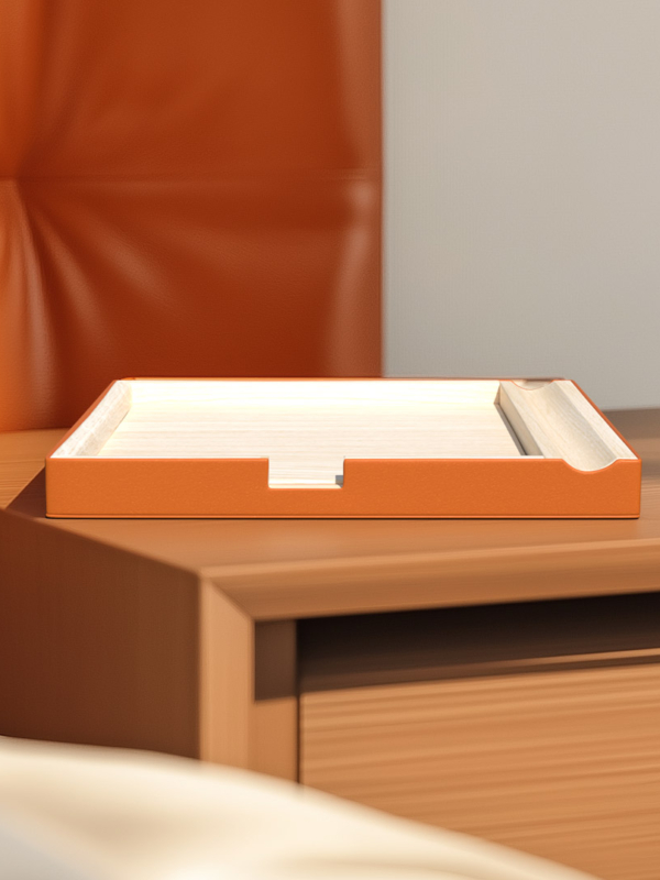 Plateau d'accueil en cuir orangé de la collection Tangerine de la gamme Adesign de JVD