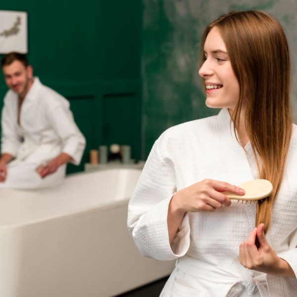 Ambiance salle de bain de chambre d'hôtel écoresponsable - JVD