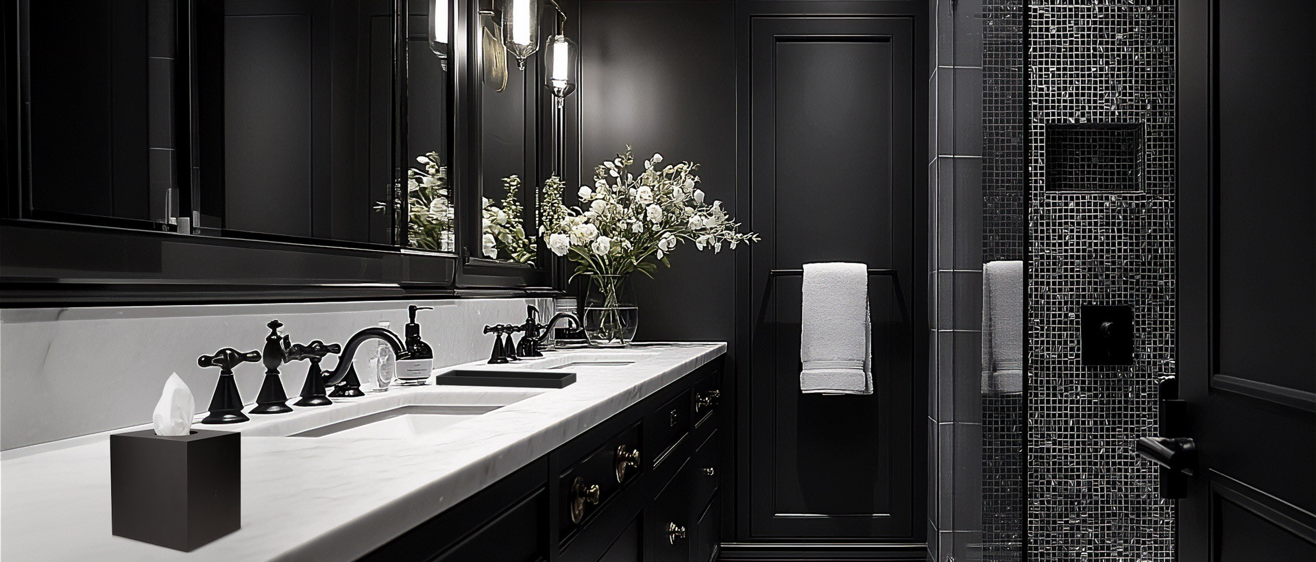 collection Gothic d'accessoires en noir mat pour les salles de bain dans les hôtels