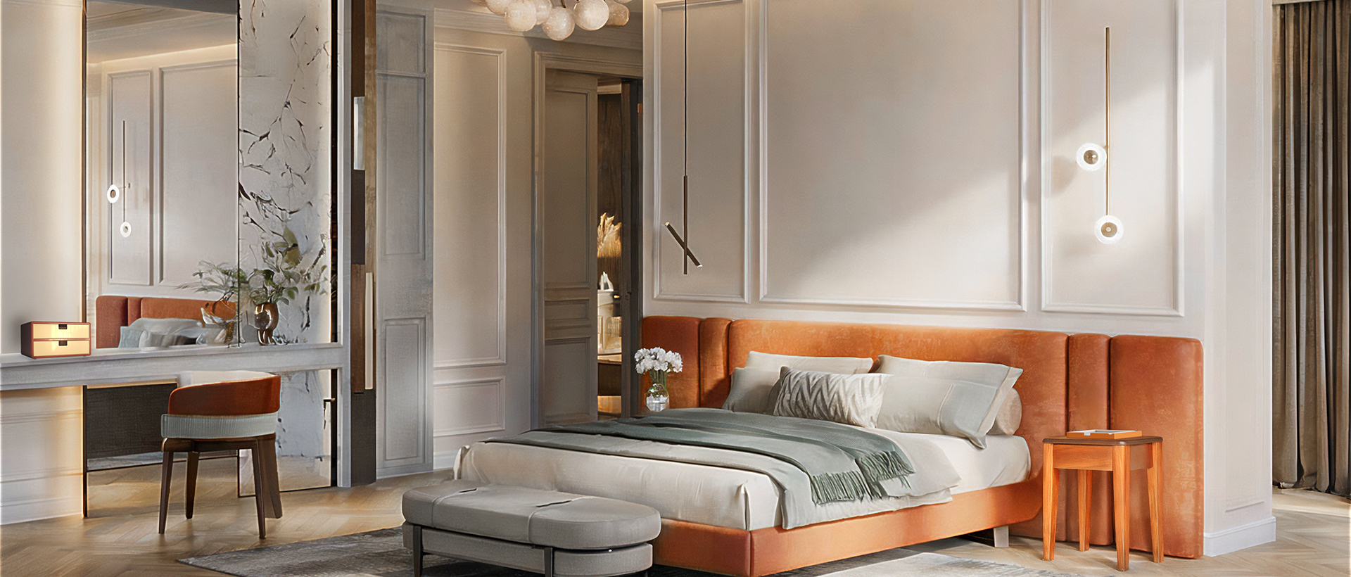collection Tangerine d'accessoires pour chambre d'hôtel avec cuir orangé