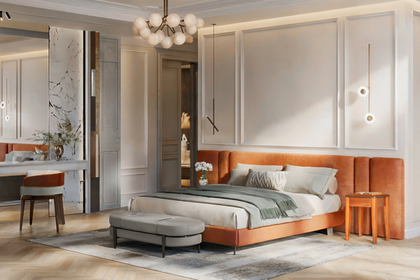 collection Tangerine d'accessoires pour chambre d'hôtel avec cuir orangé