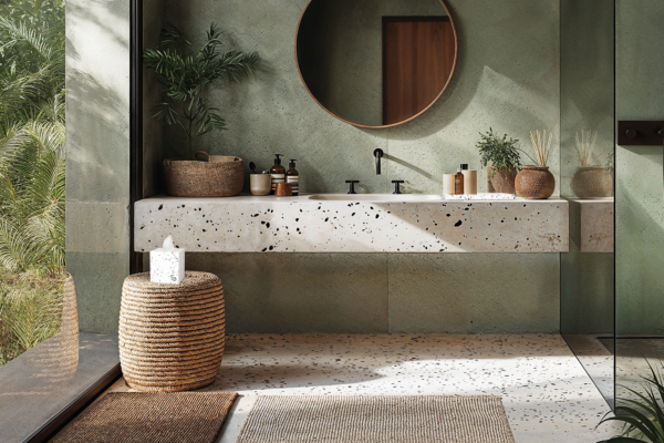collection Terrazo d'accessoires pour les salles de bain d'hôtel