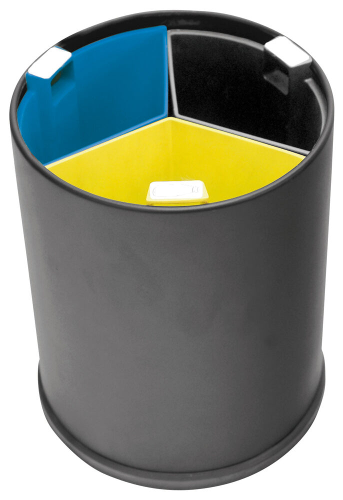 Dreigeteilter Abfallkorb 13 LITER, schwarz, 3 farbige Behälter