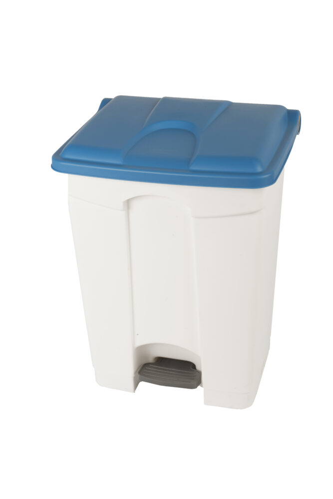 Abfallbehälter 70 l weiß,  Deckel blau