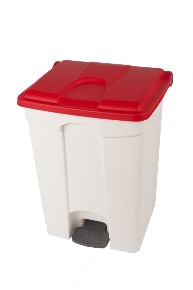 Abfallbehälter 70 l weiß,  Deckel rot