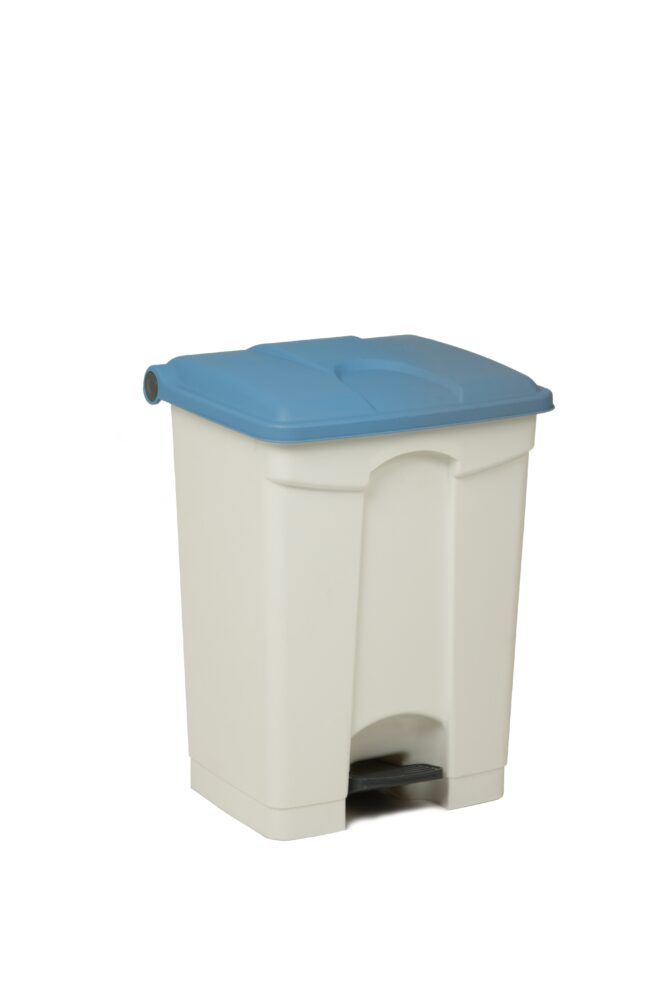 White plastic container 45L blue lid