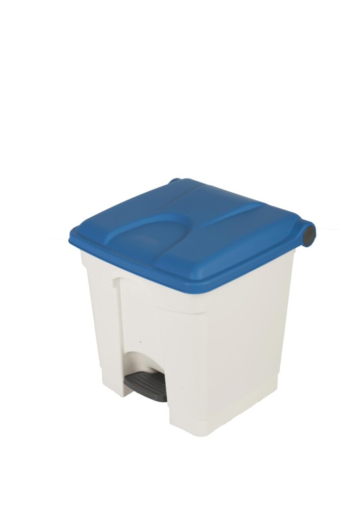 White plastic container 30L blue lid