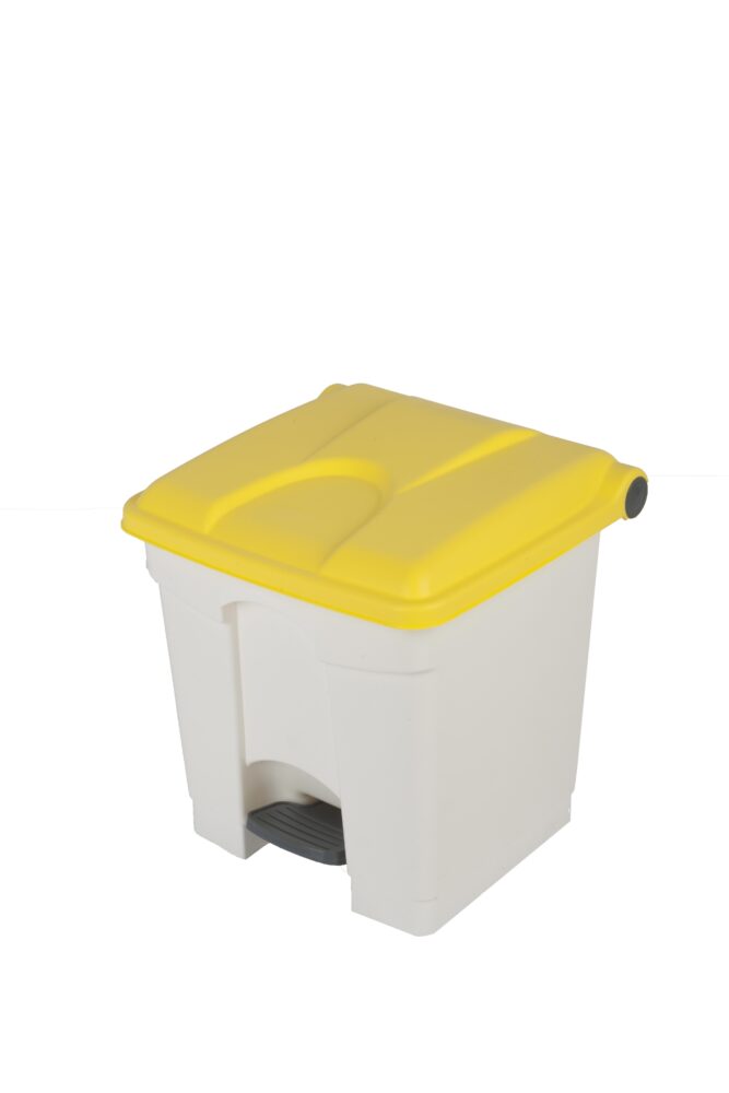 White plastic container 30L yellow lid