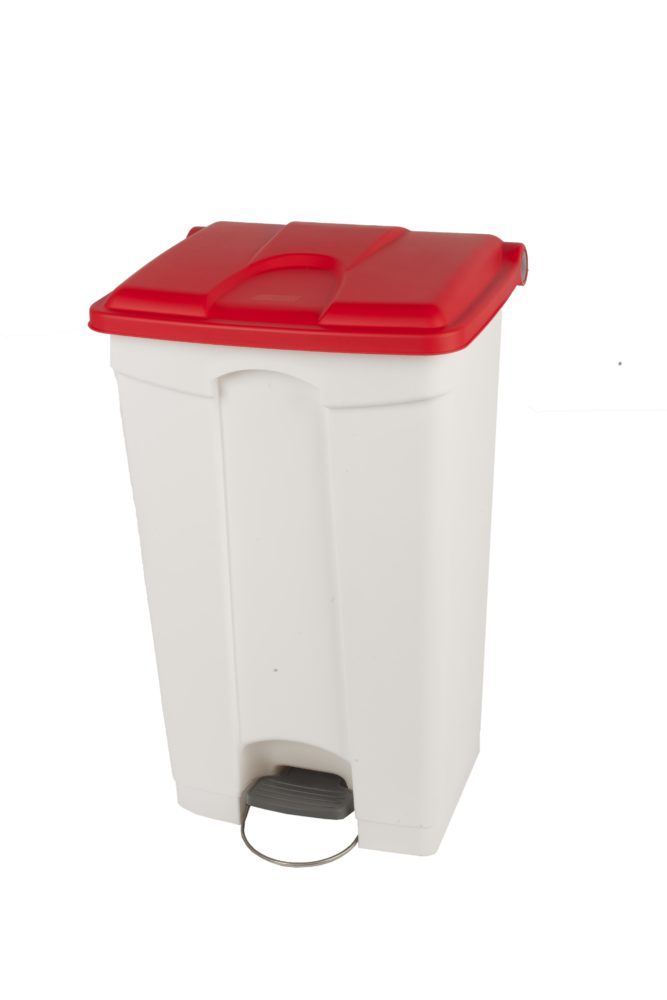 Abfallbehälter 90 l weiß, Deckel rot
